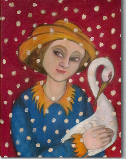 Heron Lady by Bert Menco · 2020 · Oil on paper · 40.6 × 30.5 cm · 16 × 12 in